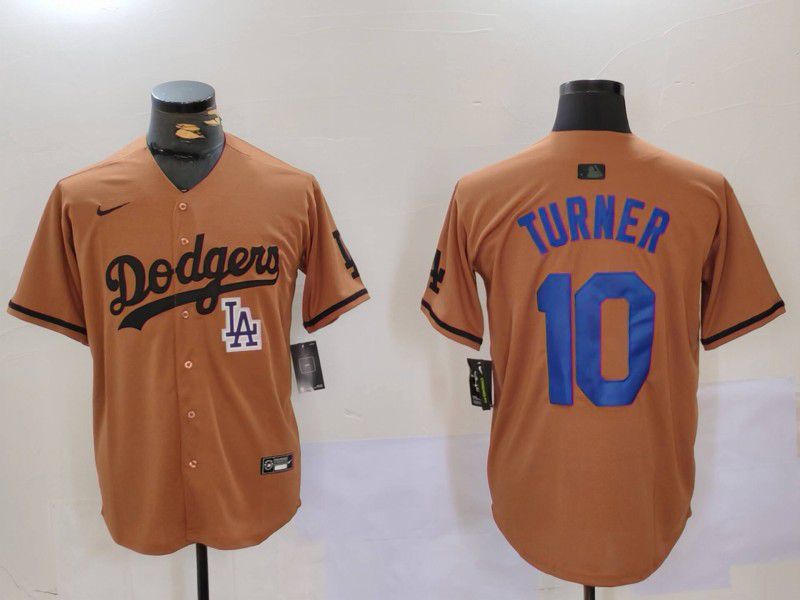 Men Los Angeles Dodgers #10 Turner army green joint name 2024 Nike MLB Jersey style 2->->